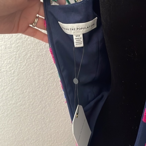 NWT $298 Dress The Population Bright Floral Embroidered Dress Navy 0055 - Picture 14 of 16